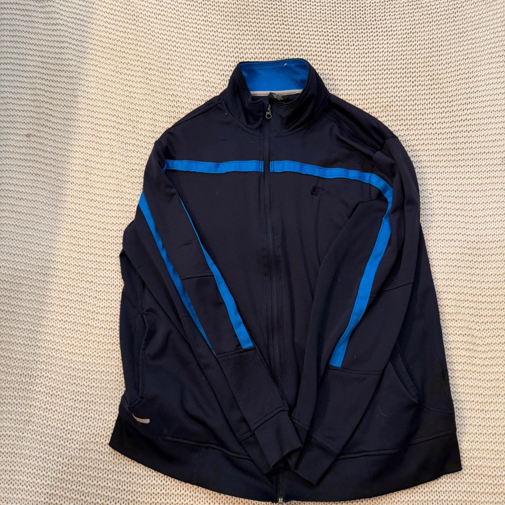 Starter Mens Navy Blue Full Zip Track Jacket Blue Stripe Athletic Size L 42-44